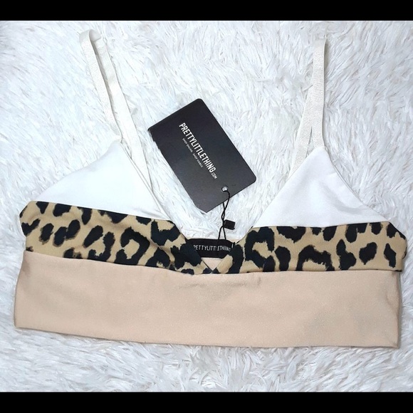 PrettyLittleThing Other - Nude Nude And Leopard Three Toned Bikini Top